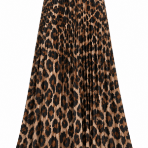 Women's Leopard Print Pleated A-Line Skirt with Elastic Waistband.